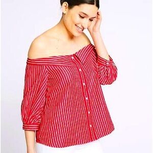 Off the shoulder red striped top